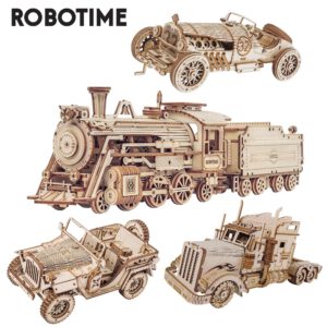 Robotime ROKR Zug Modell 3D Holz Puzzle Spielzeug Montage Lokomotive Modell Gebäude Kits für Kinder Kinder Geburtstag Weihnachten Geschenk