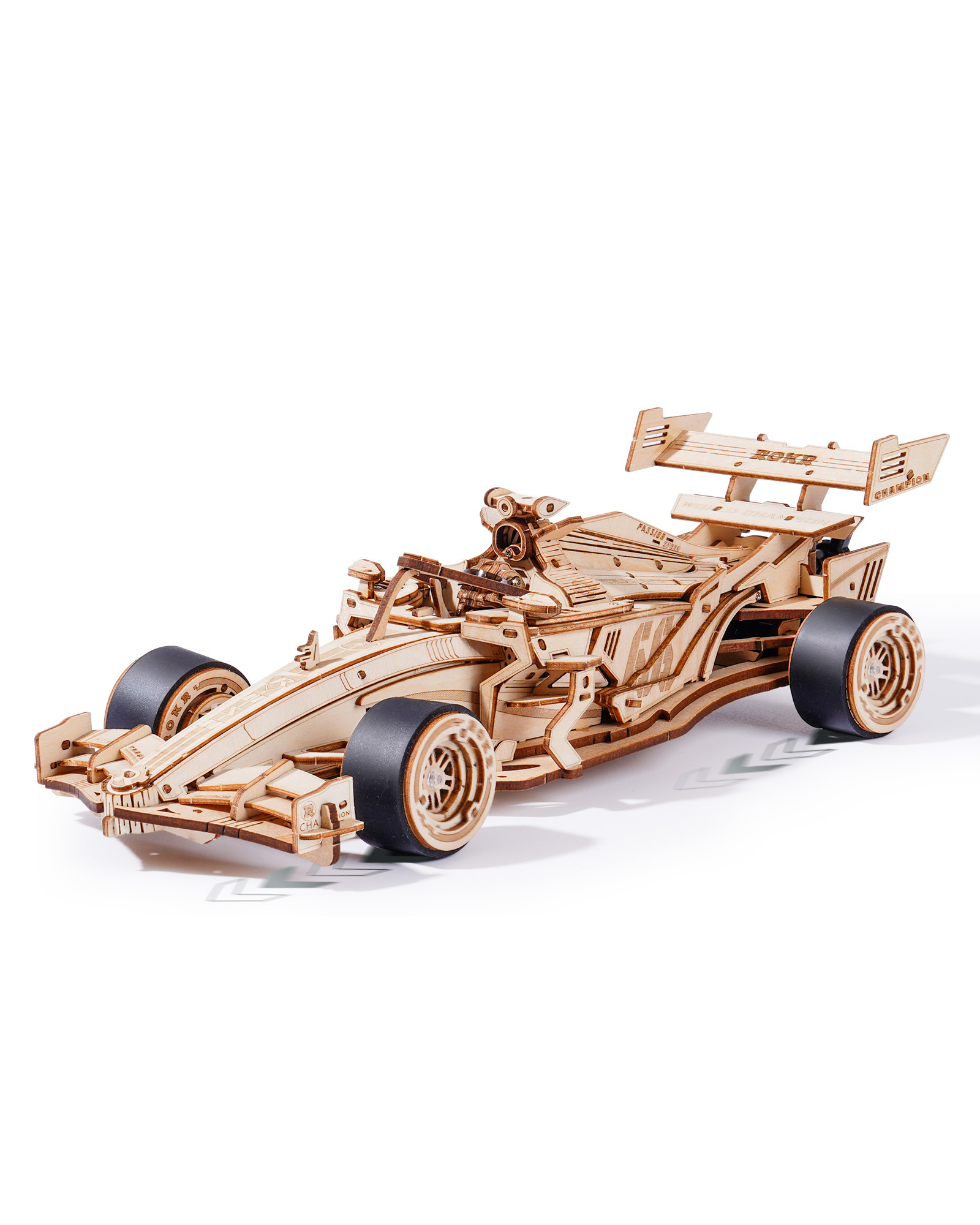 ROBOTIME 3D Holz puzzle Rennwagen Modell Kits mit mechanischem brüllenden Motor – Bild 8