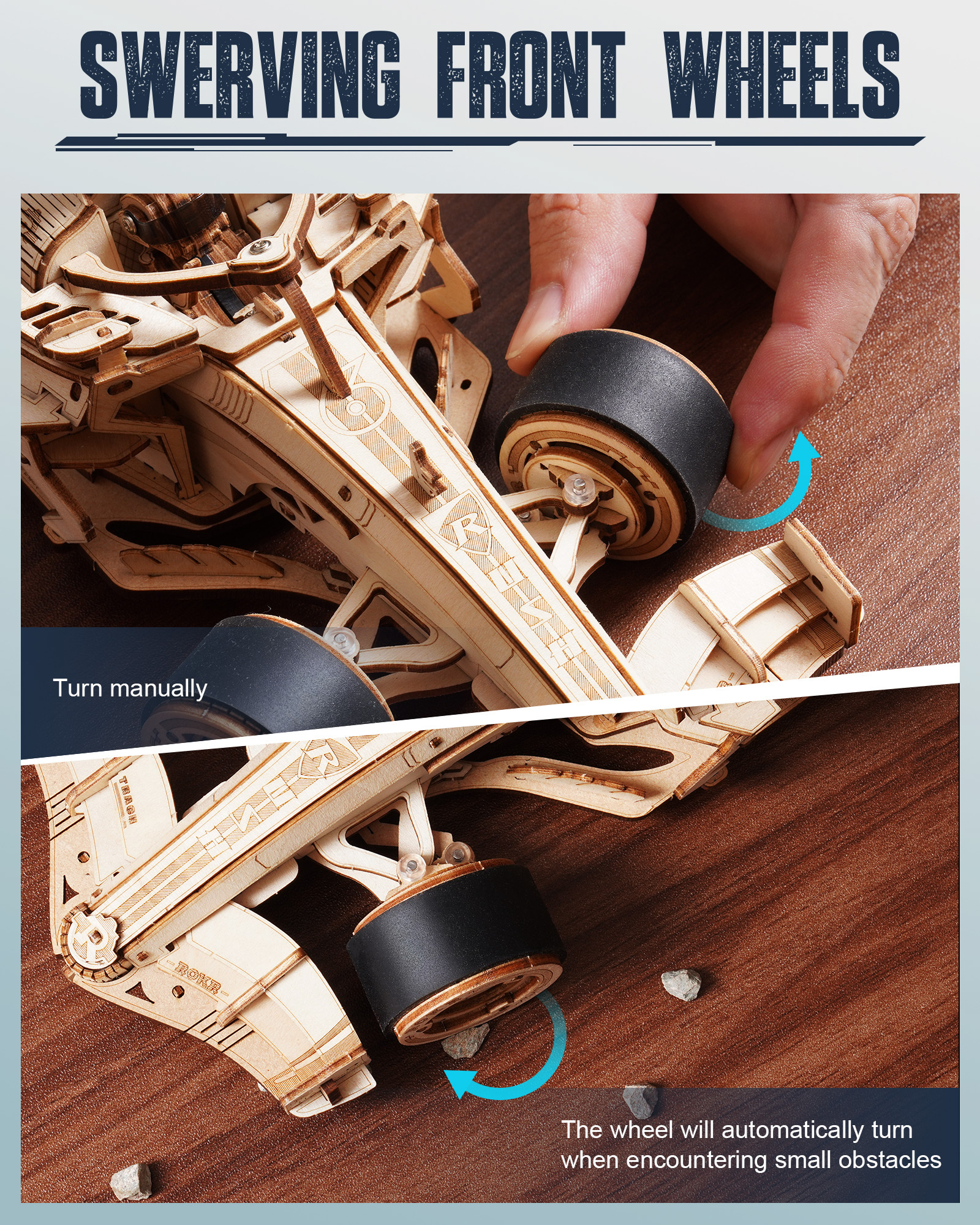 ROBOTIME 3D Holz puzzle Rennwagen Modell Kits mit mechanischem brüllenden Motor – Bild 2